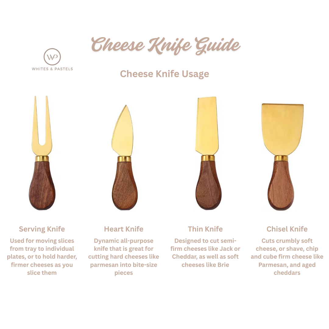 Luxury 5 Piece Cheese Knife Set with Magnetic Wooden Block | Gold & Silver Stainless Steel with Wooden Handle