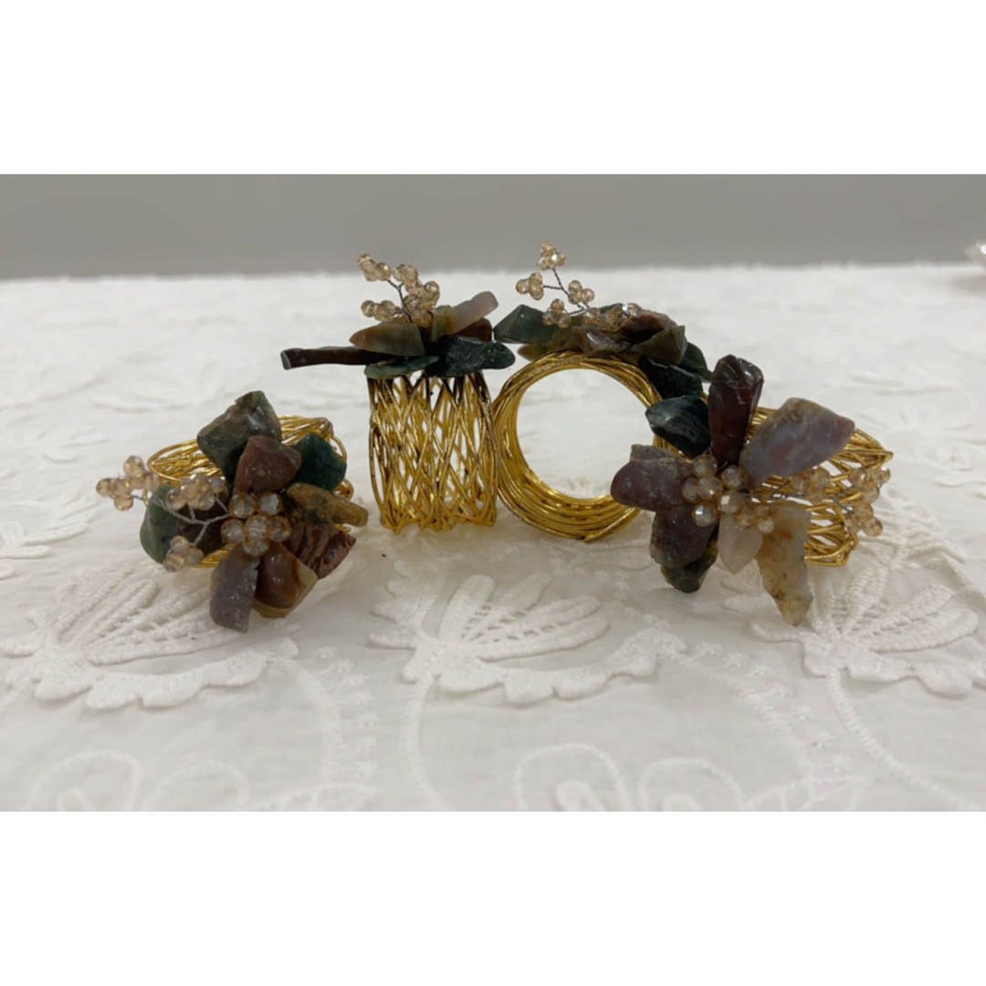 Napkin Rings with Stone Flower Accent - Mixed Stones