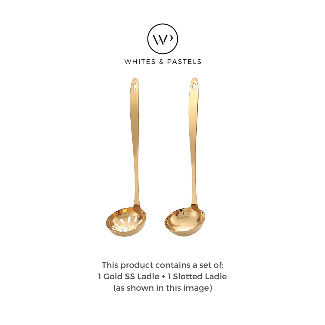 Serving Ladle & matching Slotted Ladle - Set of 2 - Gold & Silver