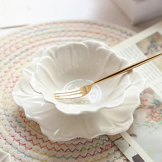 Embossed Lotus | Luxury Ceramic Porcelain Bowl & Plate Set