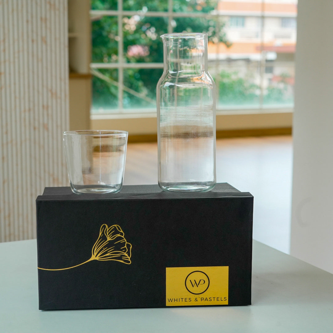 Bedside Carafe with Matching Glass in a Gift Box | Transparent - 750 ml