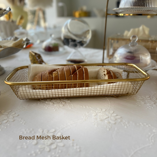 Bread Mesh Basket for Serving & Storage | Gold | Silver | Luxury Stainless Steel (12x5 Inch)