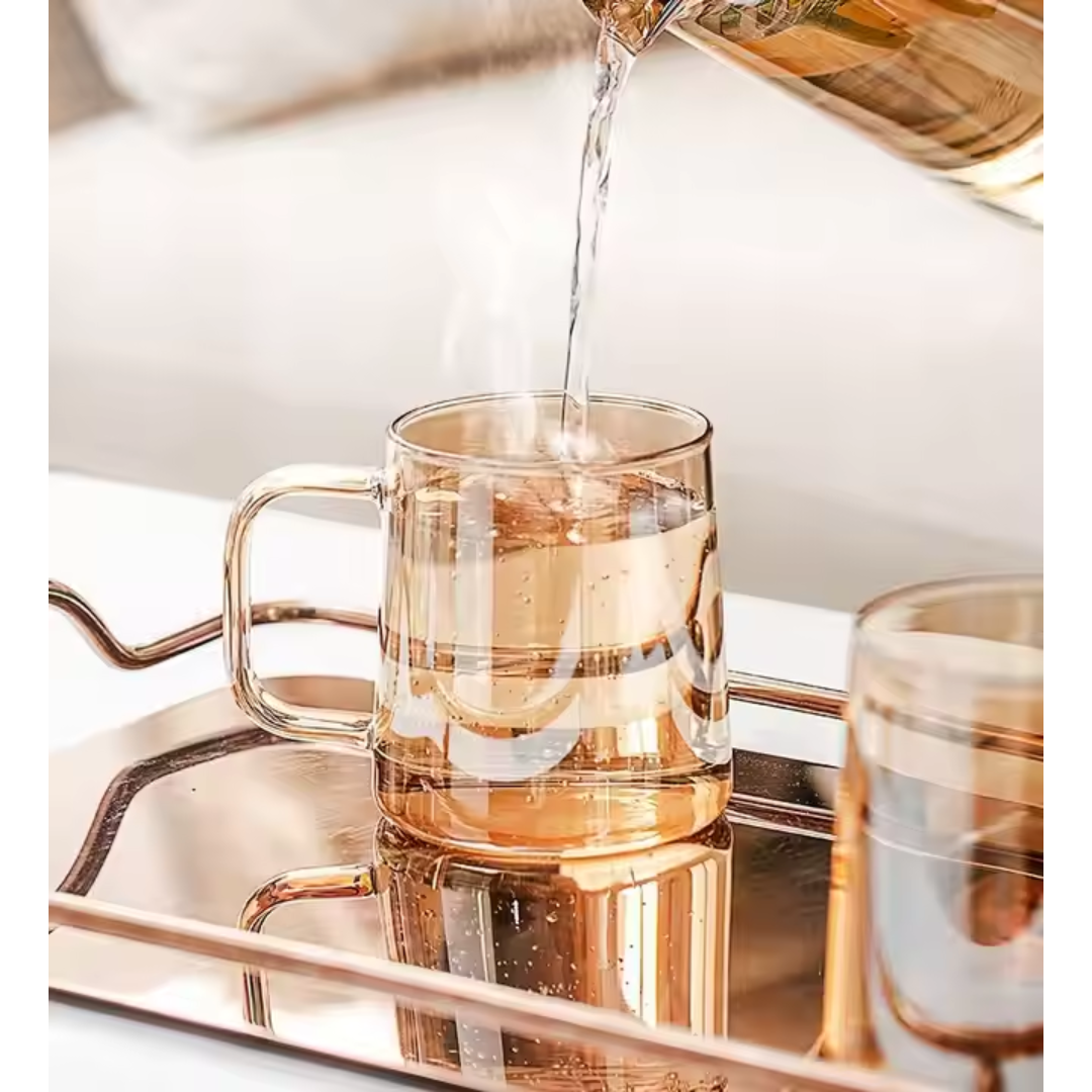 Luxurious amber glass drinkware set with lustre finish – 7-piece set