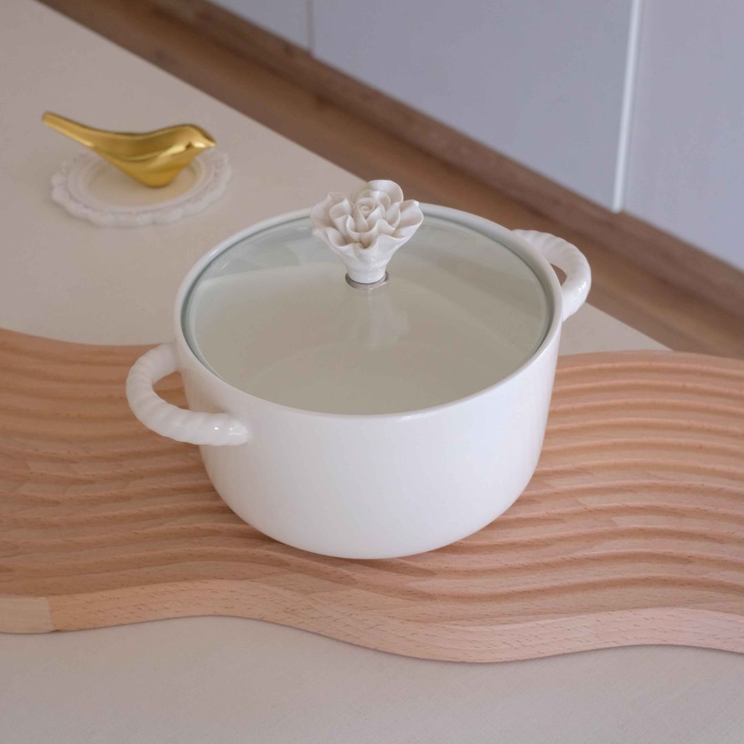 Floral Glass Lid Serving Bowl