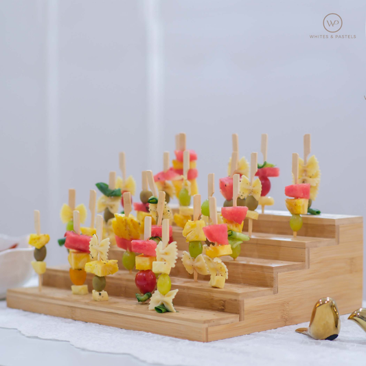 Wooden skewer holder for appetizers and buffet presentation