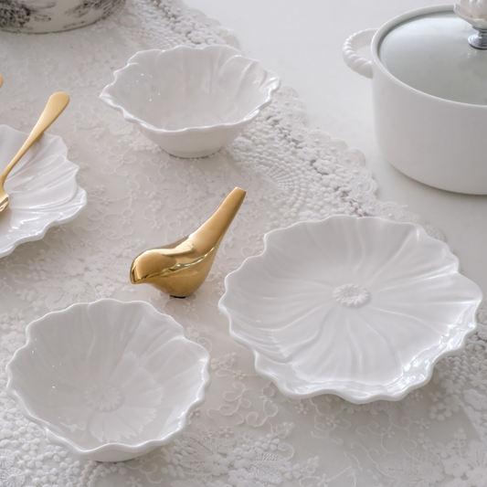 Cherry Blossom | Dessert Bowl & Plate Set | Luxury Embossed Porcelain