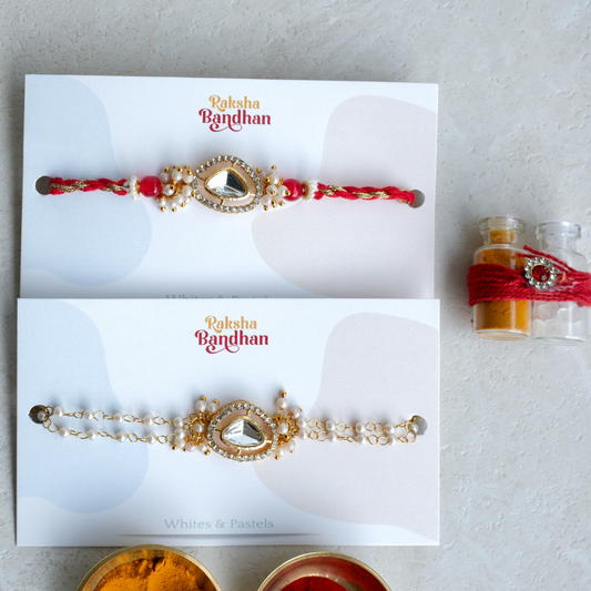 Crystal_Pearl_Rakhi_SetPremium teardrop crystal Rakhi and pearl Lumba set for brother and sister-in-law