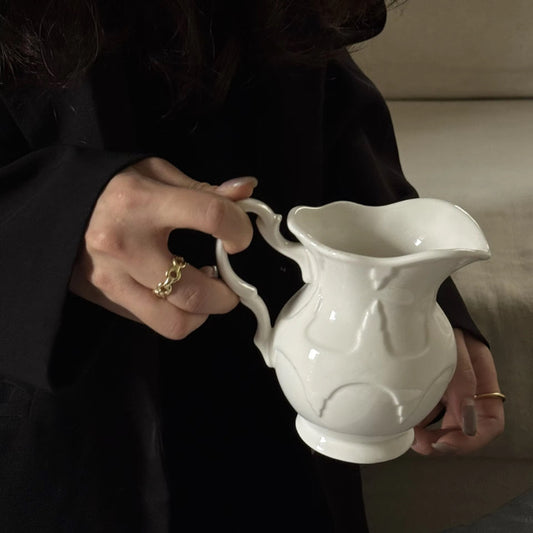 White Porcelain Creamer Jar with Floral Print