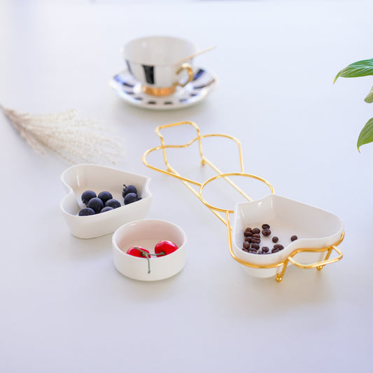 Gold Snack Tray with Heart Bowls – Gift Set