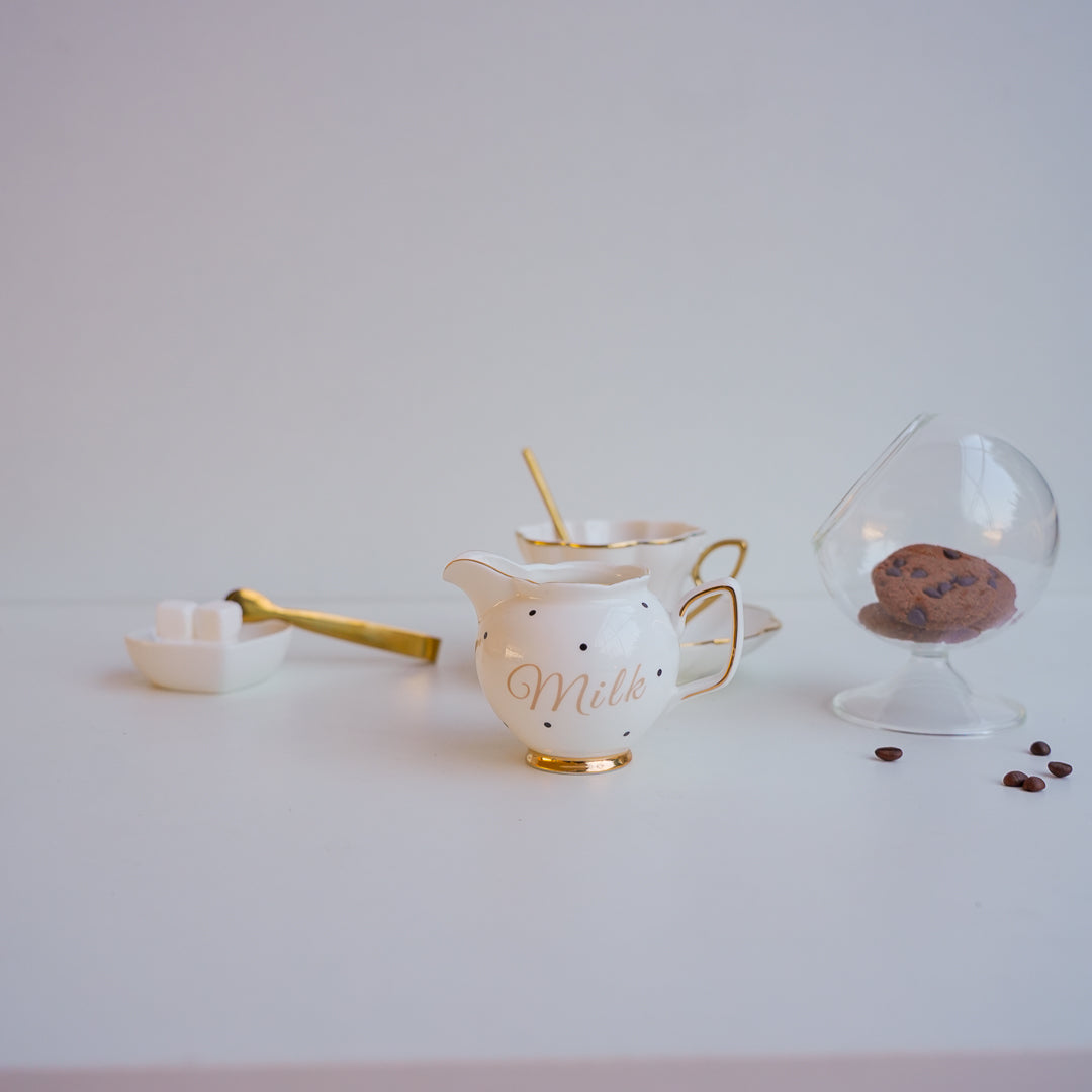 Luxury Porcelain Milk & Creamer Jar with Gold Rim – 100 ml
