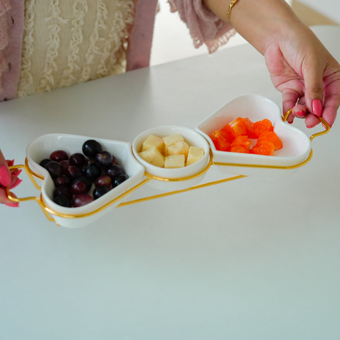 Gold Snack Tray with Heart Bowls – Gift Set