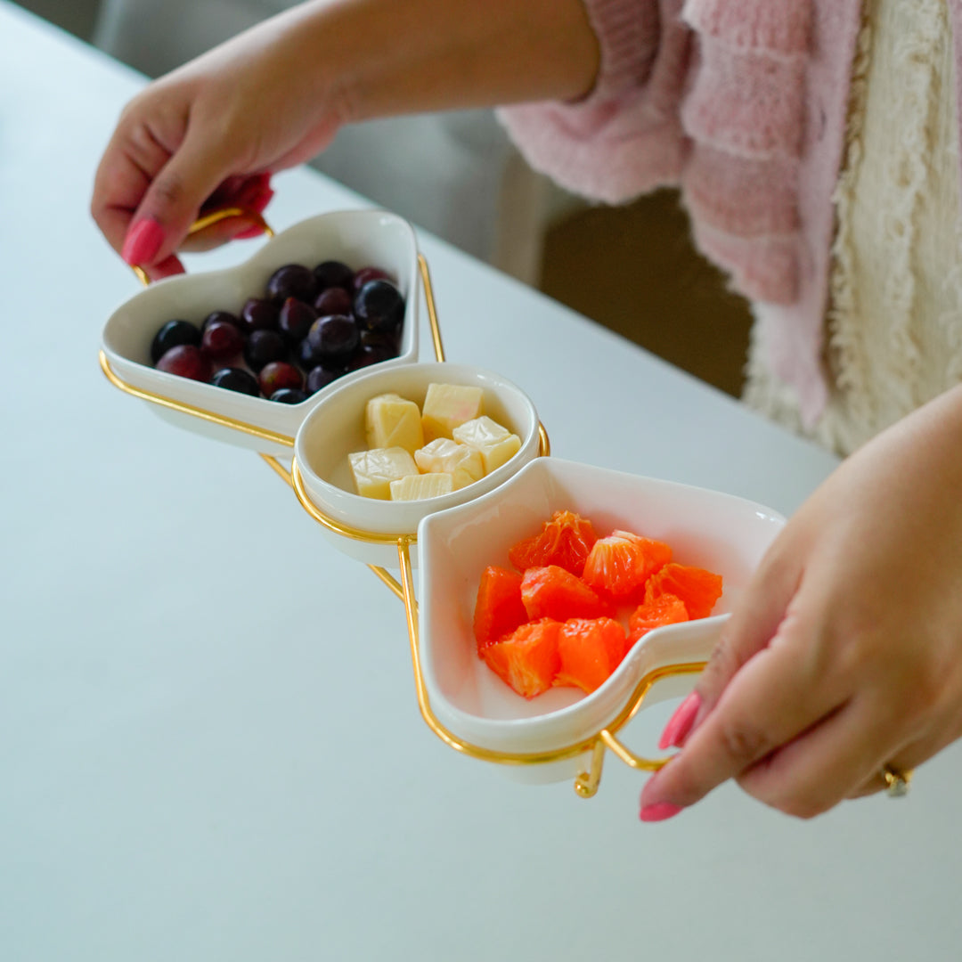 Gold Snack Tray with Heart Bowls – Gift Set