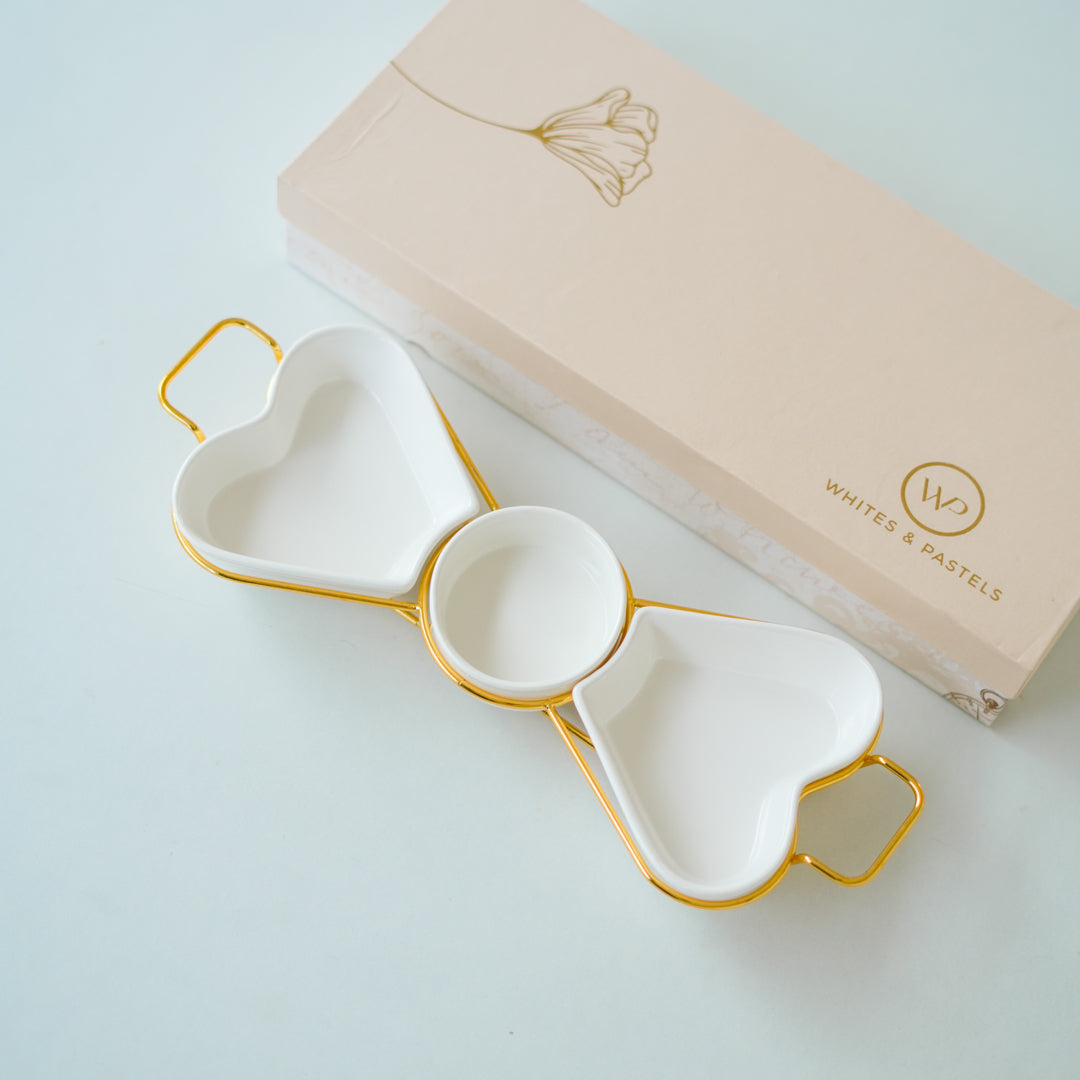 Gold Snack Tray with Heart Bowls – Gift Set