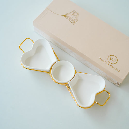 Gold Snack Tray with Heart Bowls – Gift Set