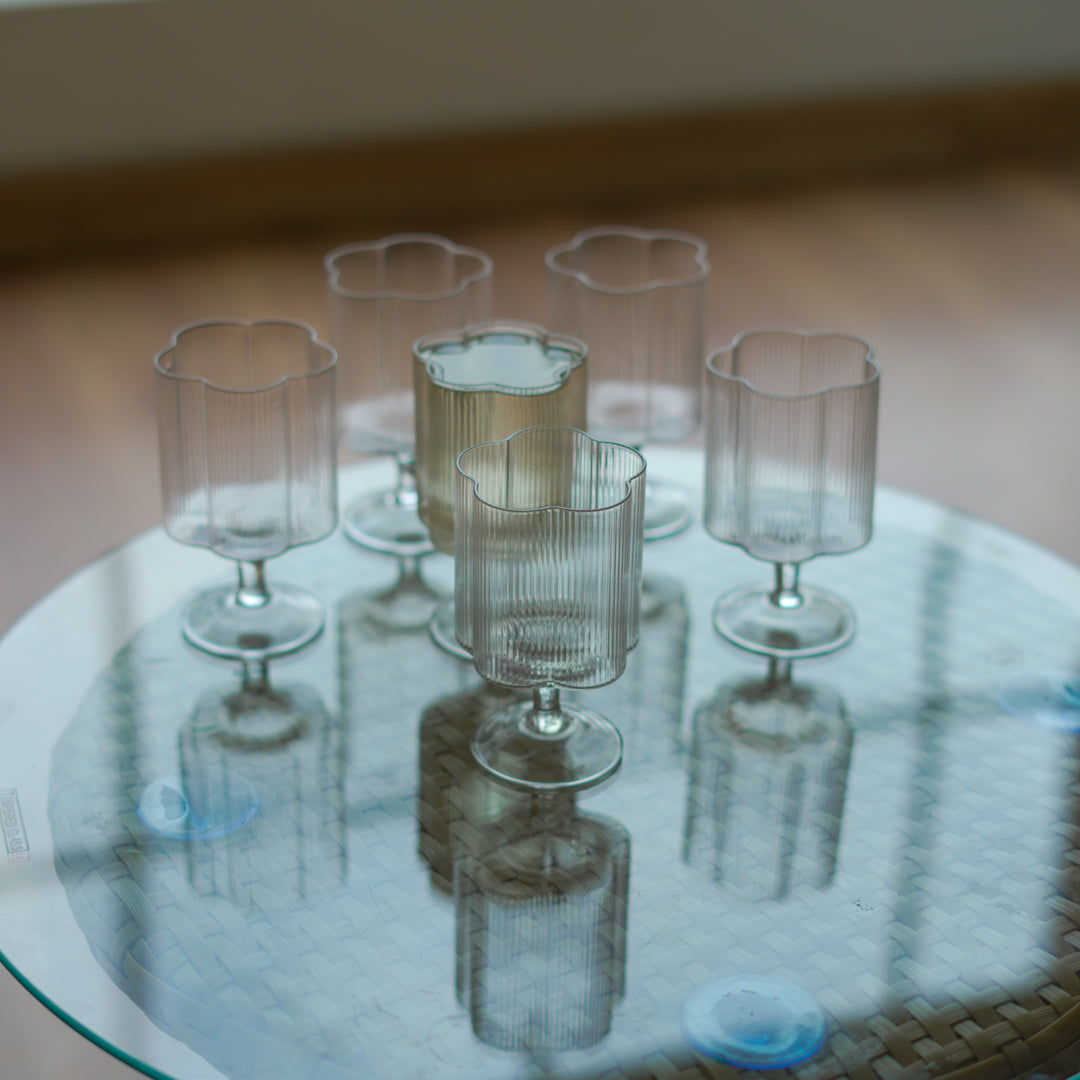 Floral Ribbed Stem Glass Set | Luxury Borosilicate Drinkware