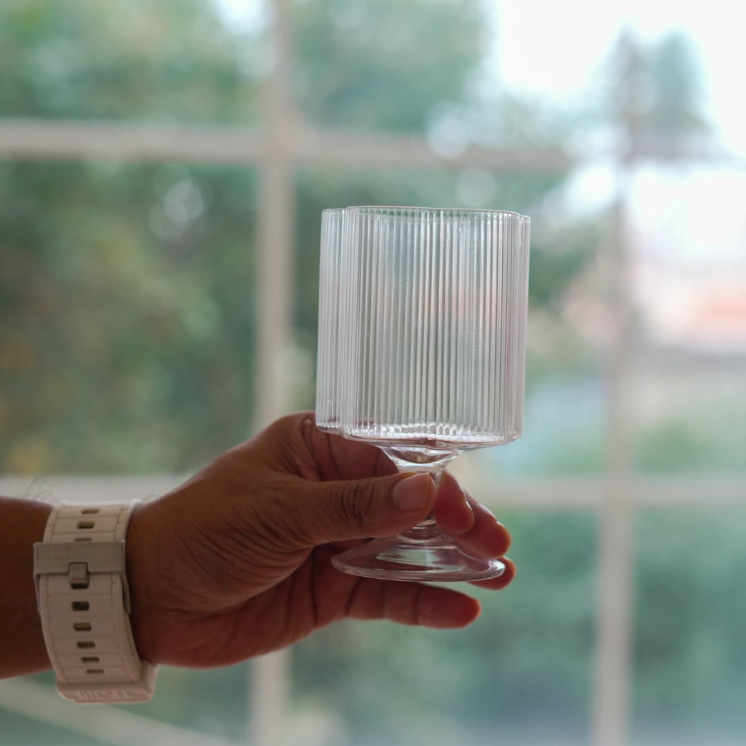 Floral Ribbed Stem Glass Set | Luxury Borosilicate Drinkware