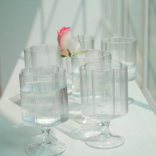 Floral Ribbed Stem Glass Set | Luxury Borosilicate Drinkware