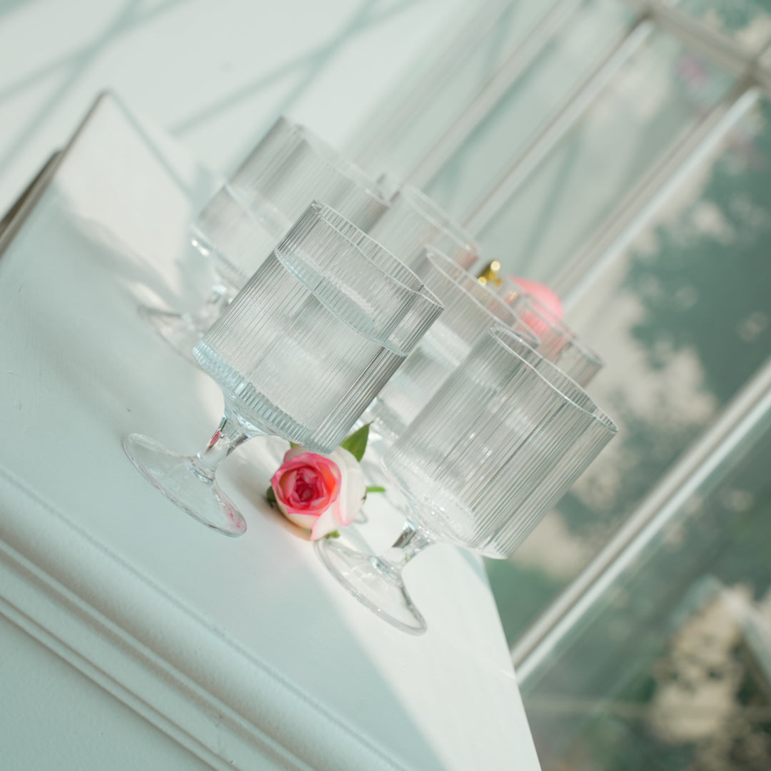 Floral Ribbed Stem Glass Set | Luxury Borosilicate Drinkware