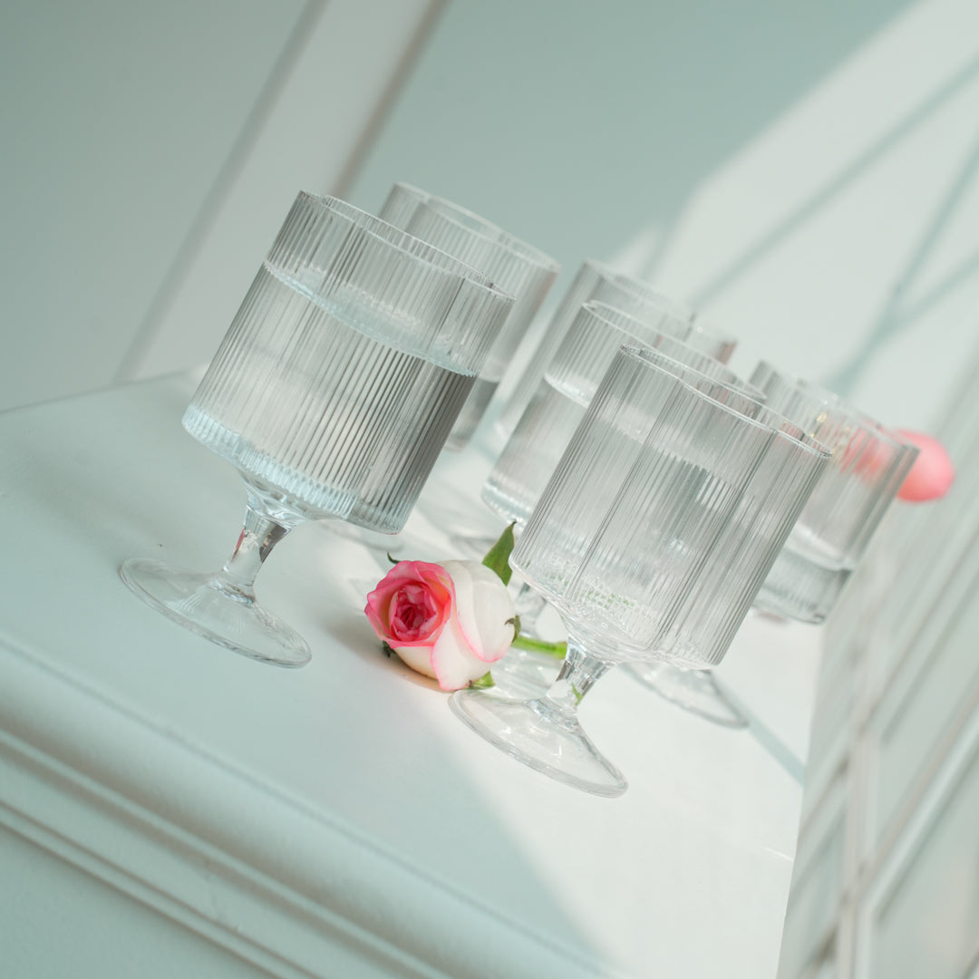 Floral Ribbed Stem Glass Set | Luxury Borosilicate Drinkware