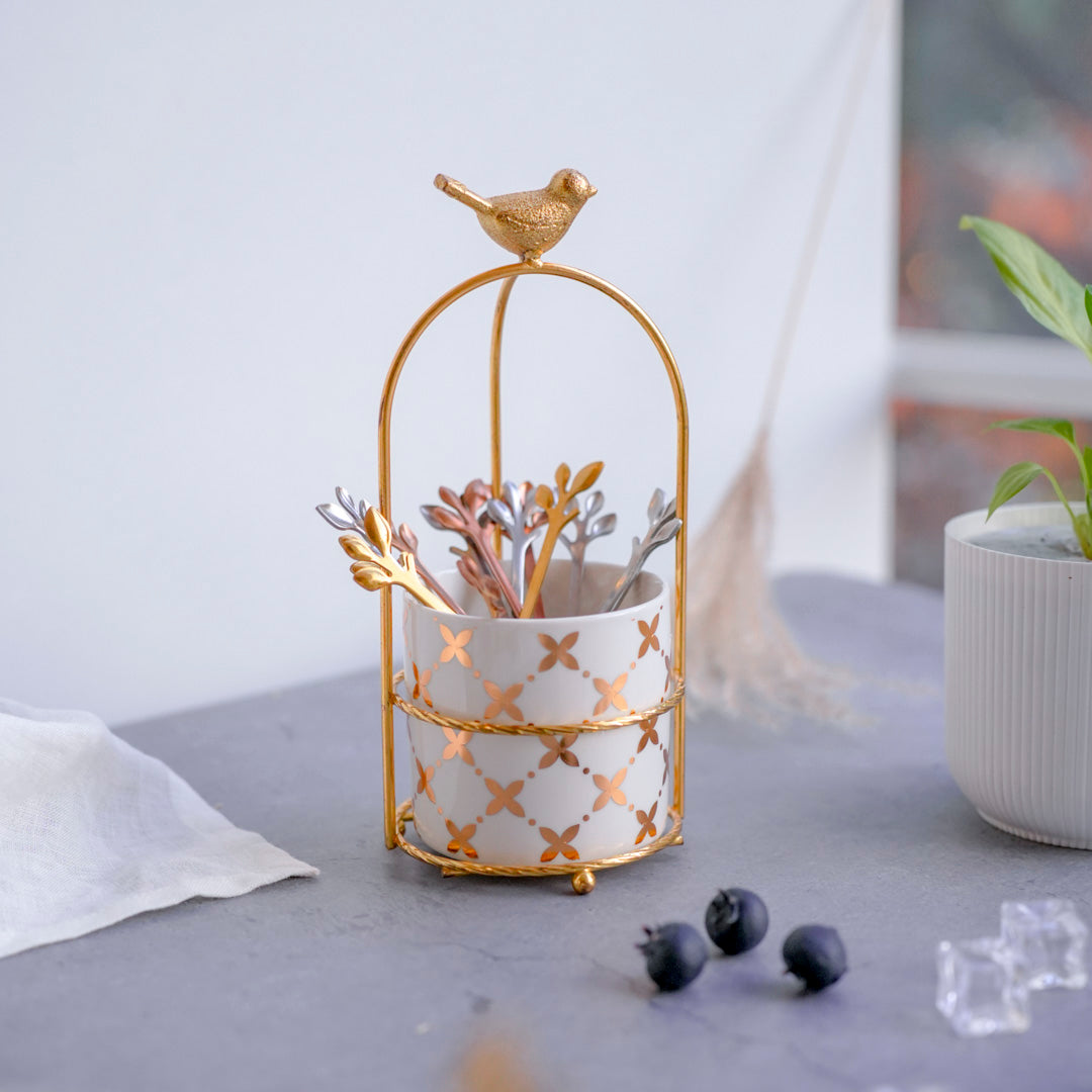 Cutlery Stand - White & Gold