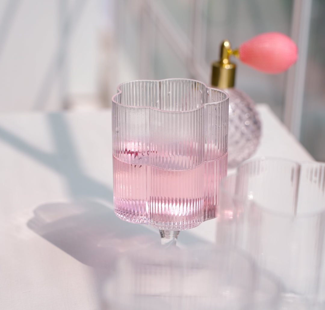 Floral Ribbed Stem Glass Set | Luxury Borosilicate Drinkware