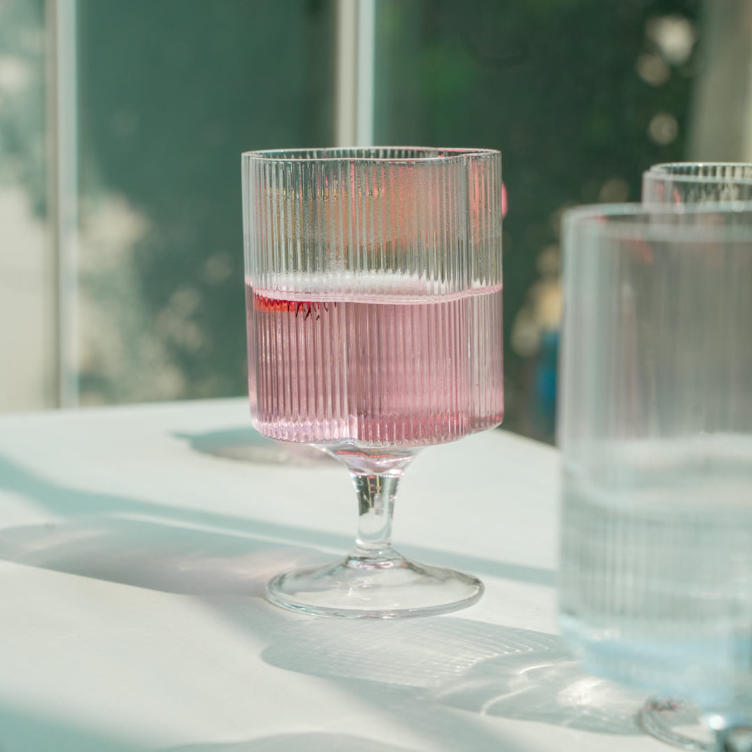 Floral Ribbed Stem Glass Set | Luxury Borosilicate Drinkware