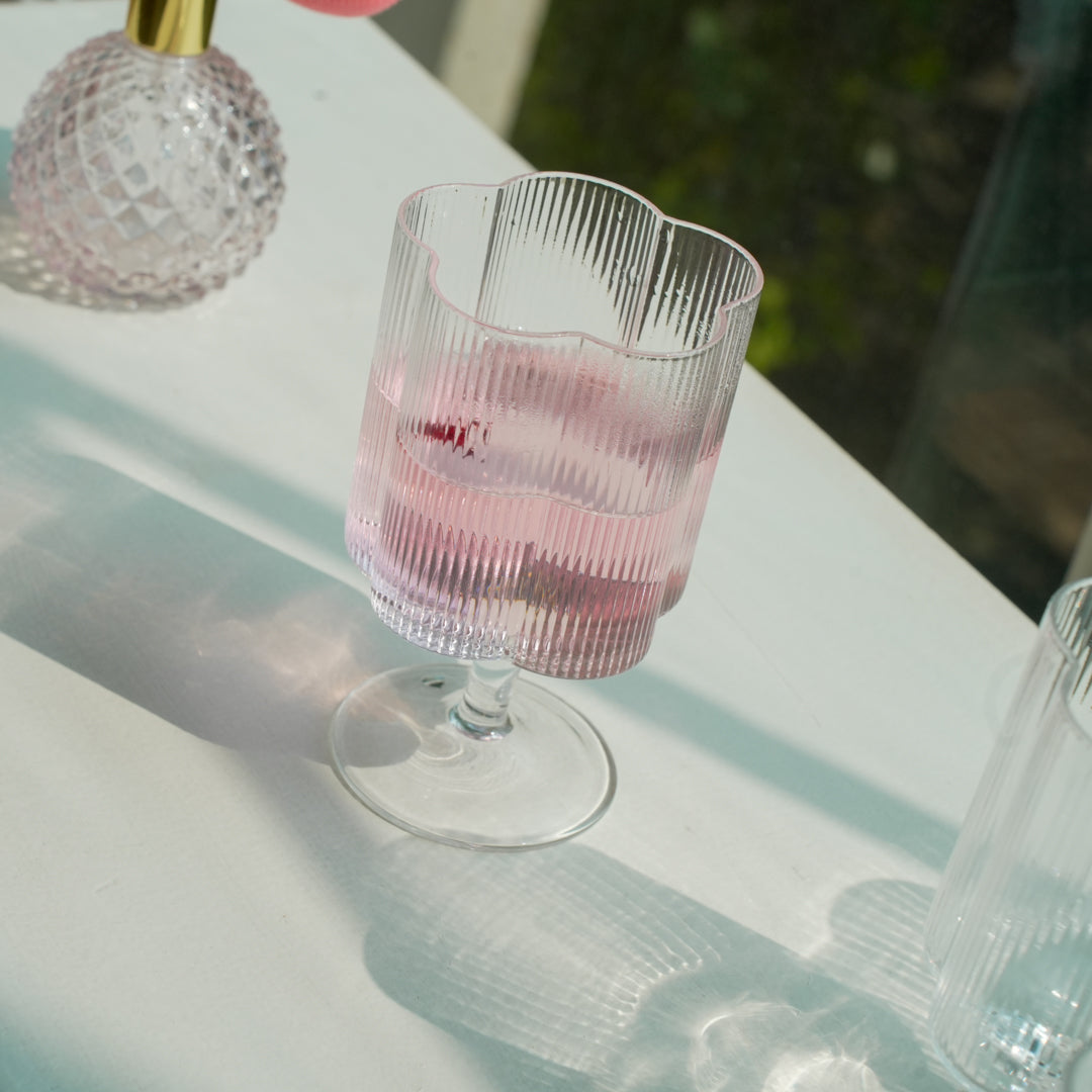 Floral Ribbed Stem Glass Set | Luxury Borosilicate Drinkware