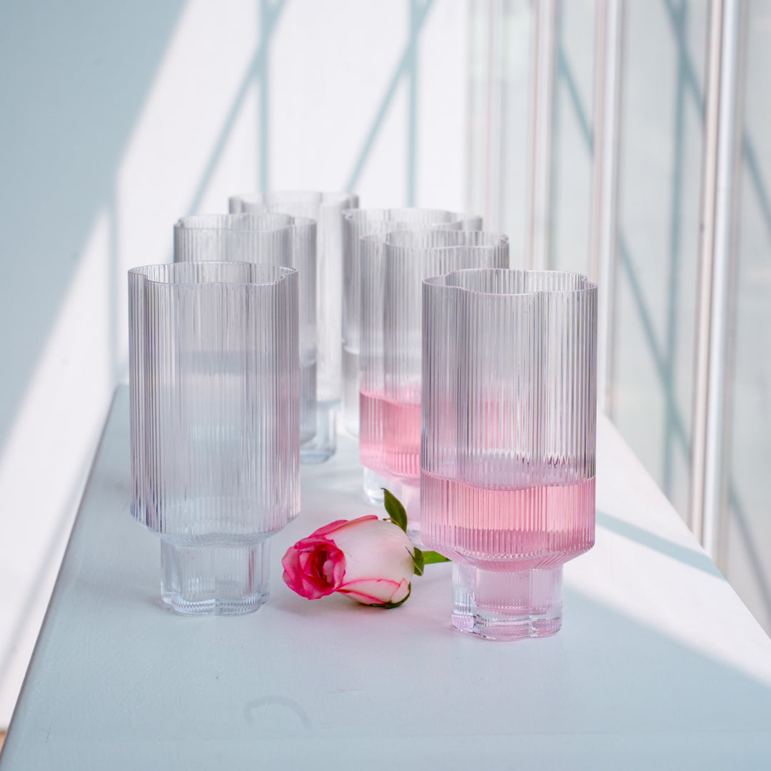 Floral Ribbed Tall Cocktail Glass Set | Luxury Borosilicate Drinkware
