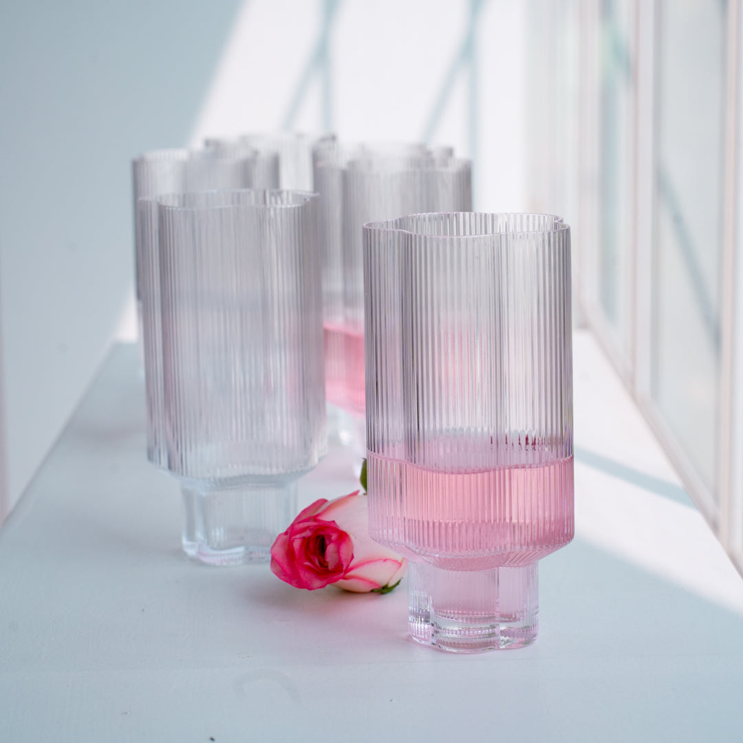 Floral Ribbed Tall Cocktail Glass Set | Luxury Borosilicate Drinkware
