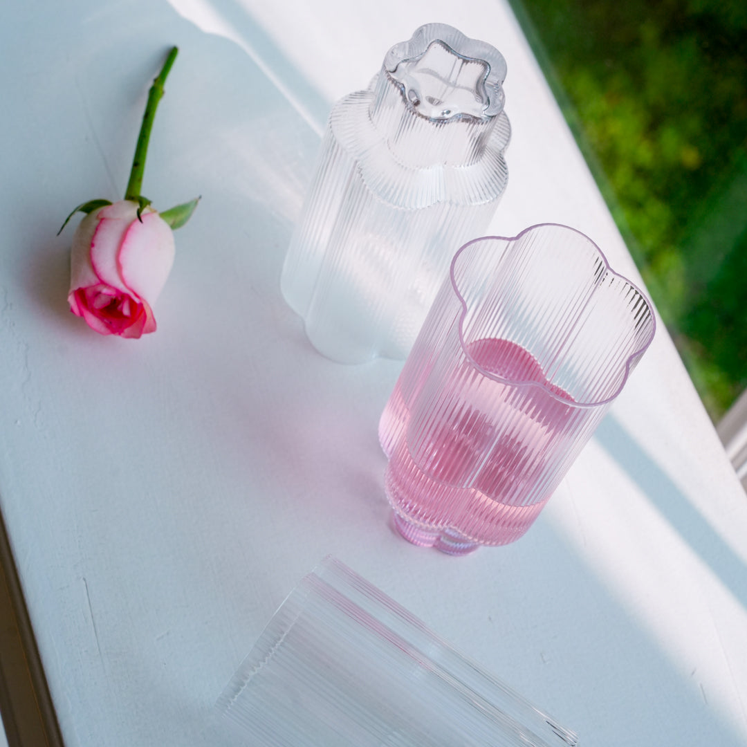Floral Ribbed Tall Cocktail Glass Set | Luxury Borosilicate Drinkware