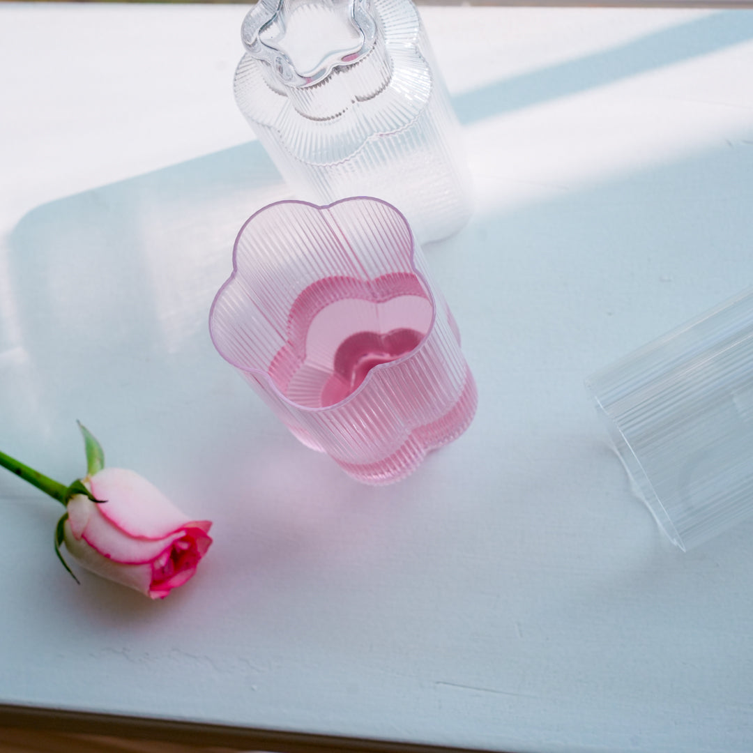 Floral Ribbed Tall Cocktail Glass Set | Luxury Borosilicate Drinkware