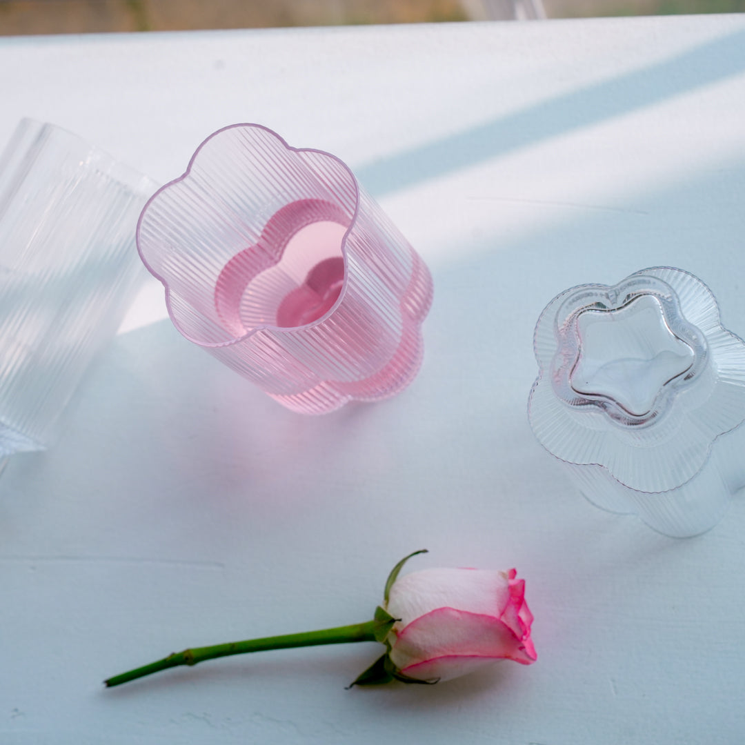 Floral Ribbed Tall Cocktail Glass Set | Luxury Borosilicate Drinkware