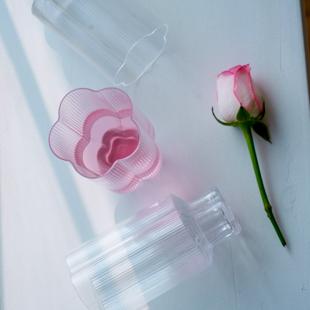 Floral Ribbed Tall Cocktail Glass Set | Luxury Borosilicate Drinkware