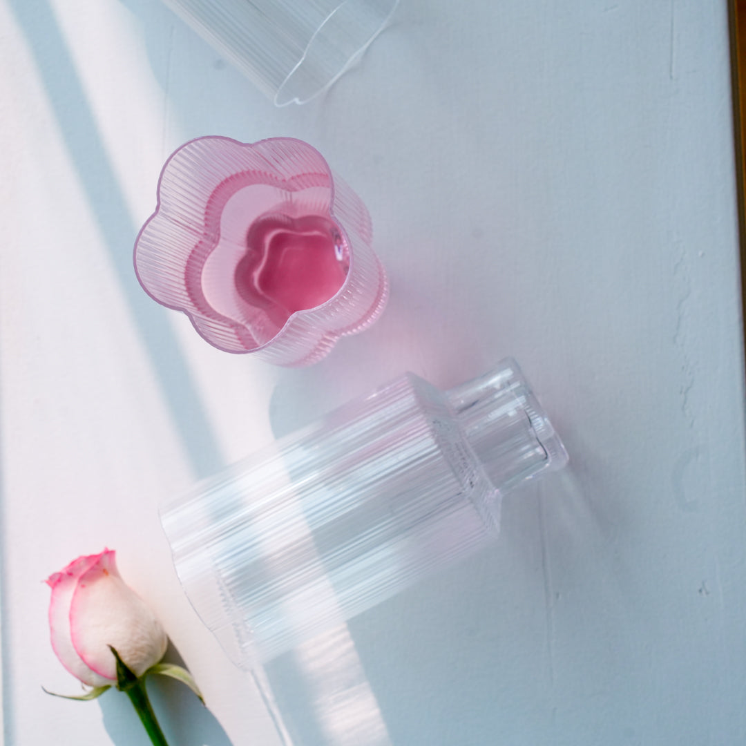 Floral Ribbed Tall Cocktail Glass Set | Luxury Borosilicate Drinkware