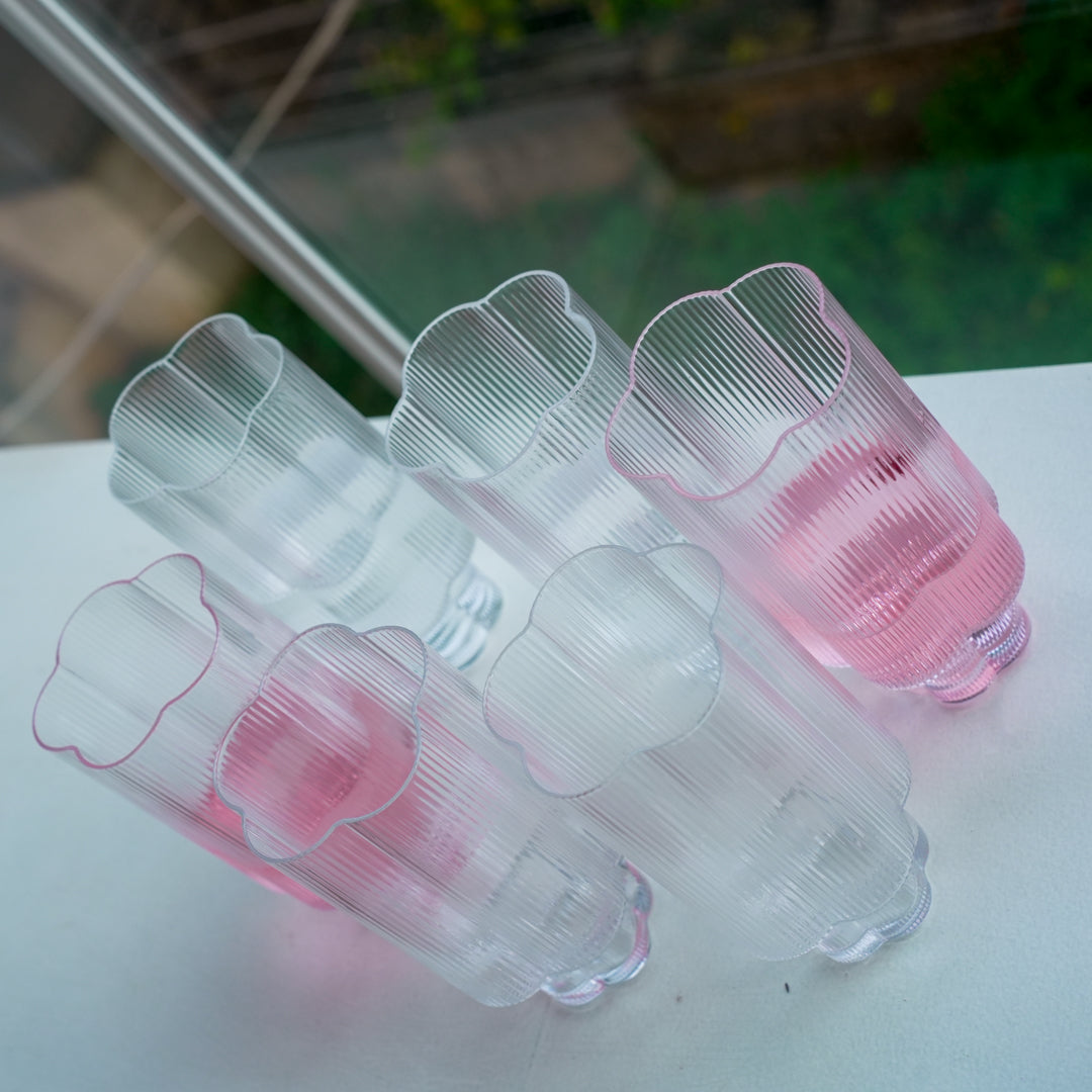 Floral Ribbed Tall Cocktail Glass Set | Luxury Borosilicate Drinkware