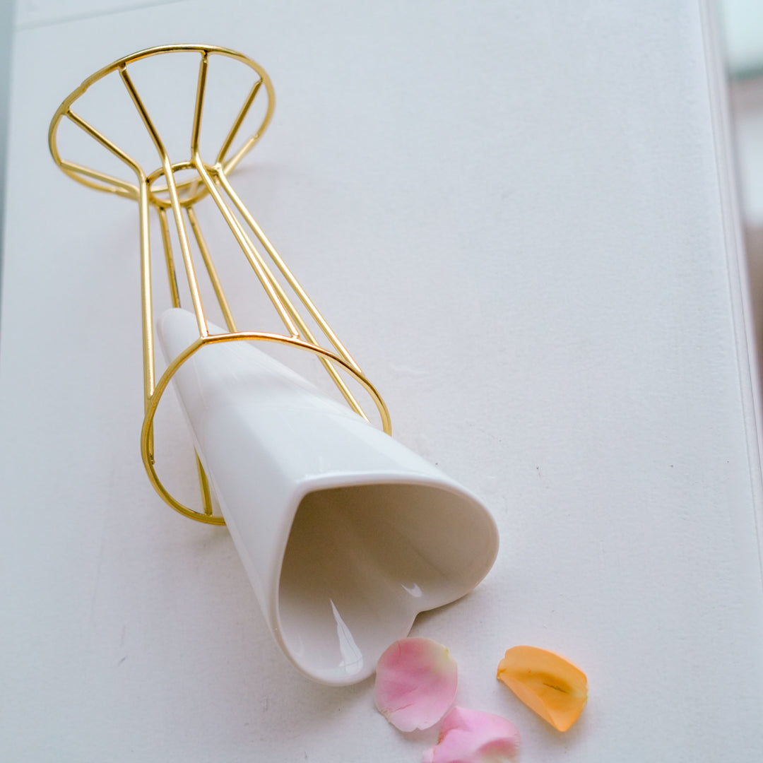 Heart Snack Cone with Gold Stand & Dip Bowl | Luxury Porcelain Serveware