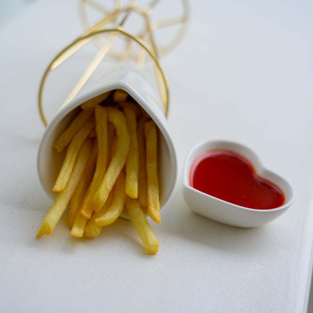 Heart Snack Cone with Gold Stand & Dip Bowl | Luxury Porcelain Serveware