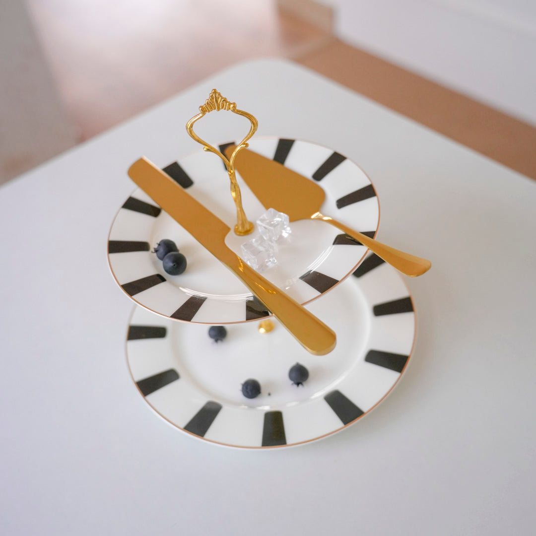 Two-tier Cake Stand & Cup Cake holder - Black & White Sripes
