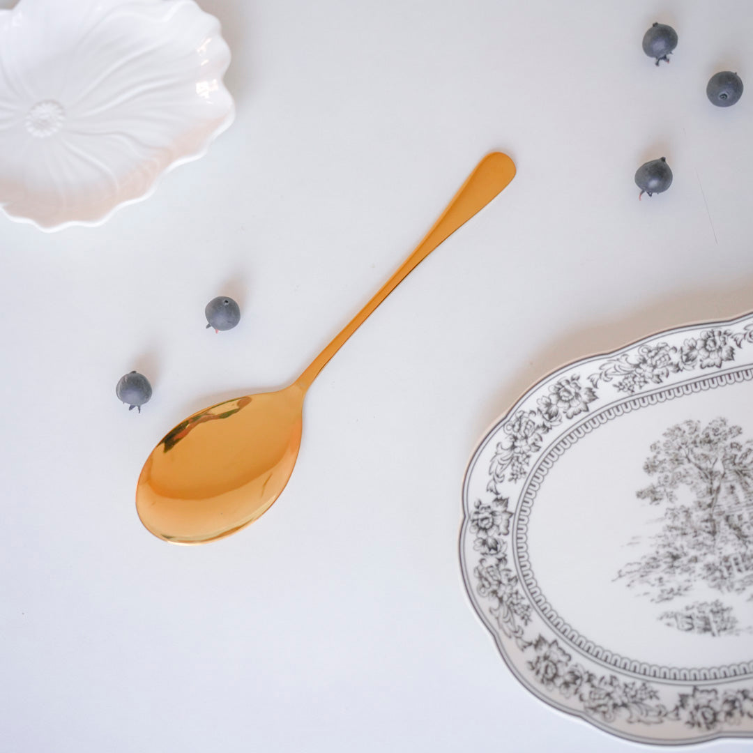 Oval 10 inch Serving Spoon | Gold & Silver | Stainless Steel