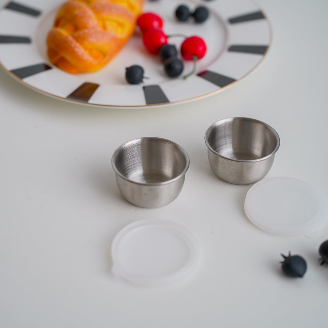 Set of 2 Stainless Steel Dip Bowls with Lids – 40ml & 70ml | Gold & Silver Finish