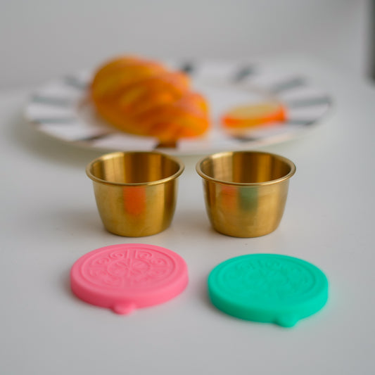 Set of 2 Stainless Steel Dip Bowls with Lids – 40ml & 70ml | Gold & Silver Finish