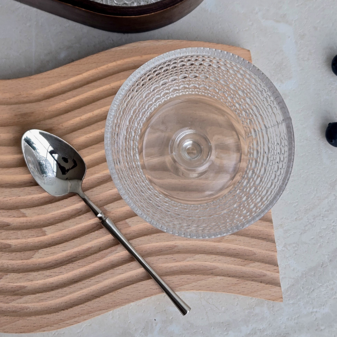Stylish glass serving bowls for ice cream, fruits, yogurt and snacks
