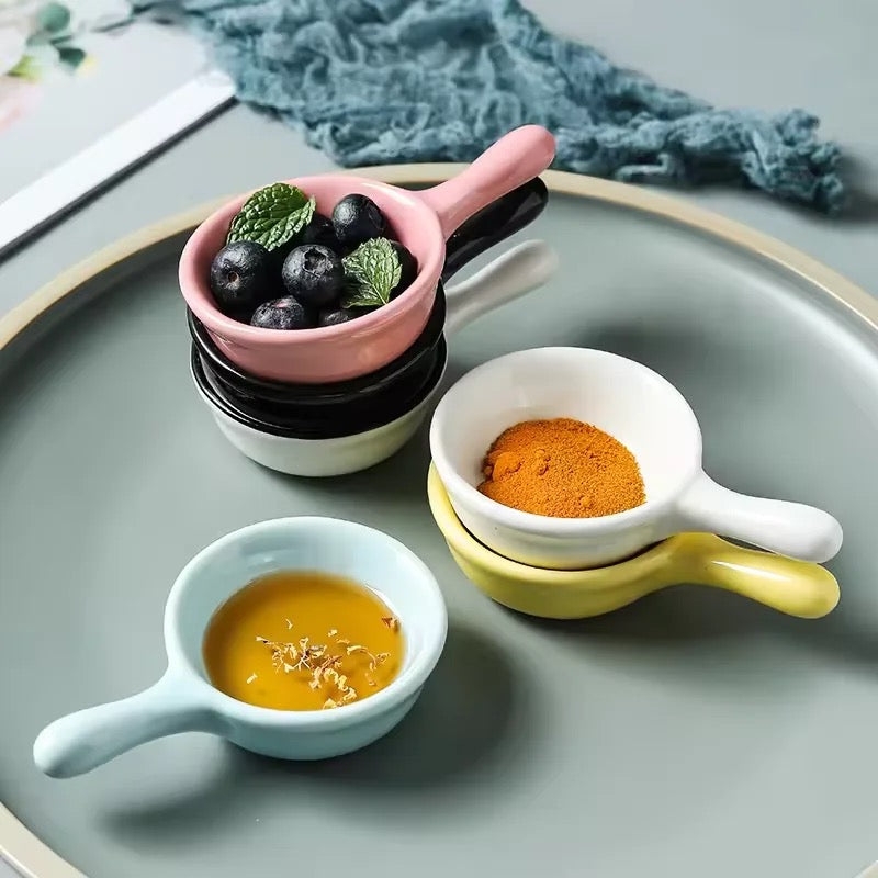 Mini Ceramic Dip Bowls with Handle – Set of 1, or