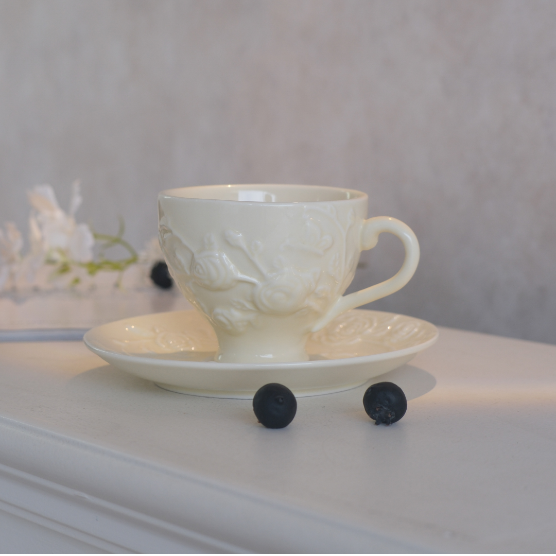 European Embossed Tea Cup and Saucer