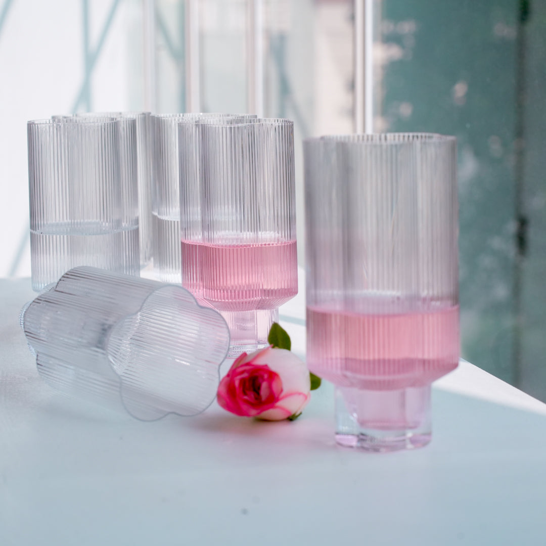 Floral Ribbed Cocktail Glass Set of 4 – Borosilicate Drinkware