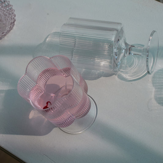 Floral Ribbed Stem Glass Set of 4 – Borosilicate Drinkware