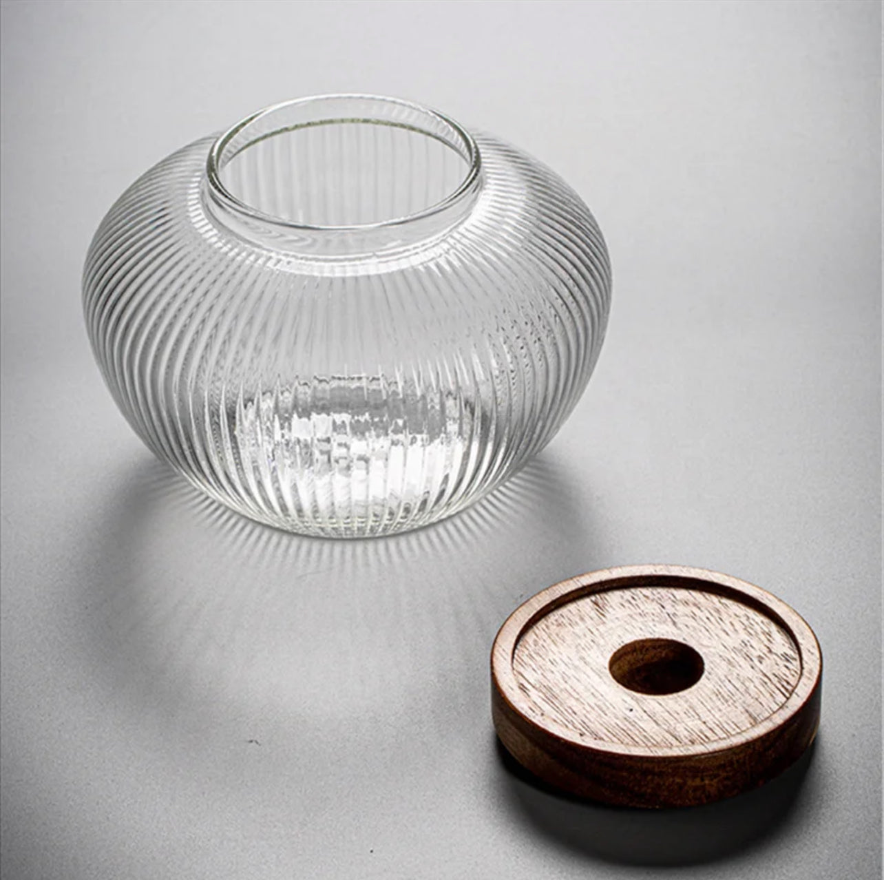 Borosilicate Glass Jars with Wooden Lid - Matka Ribbed Jar