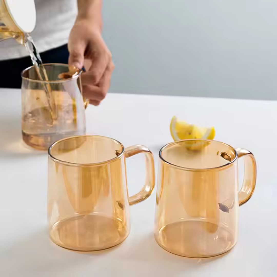 Handled amber glass tea or beer cups – borosilicate 300 ml