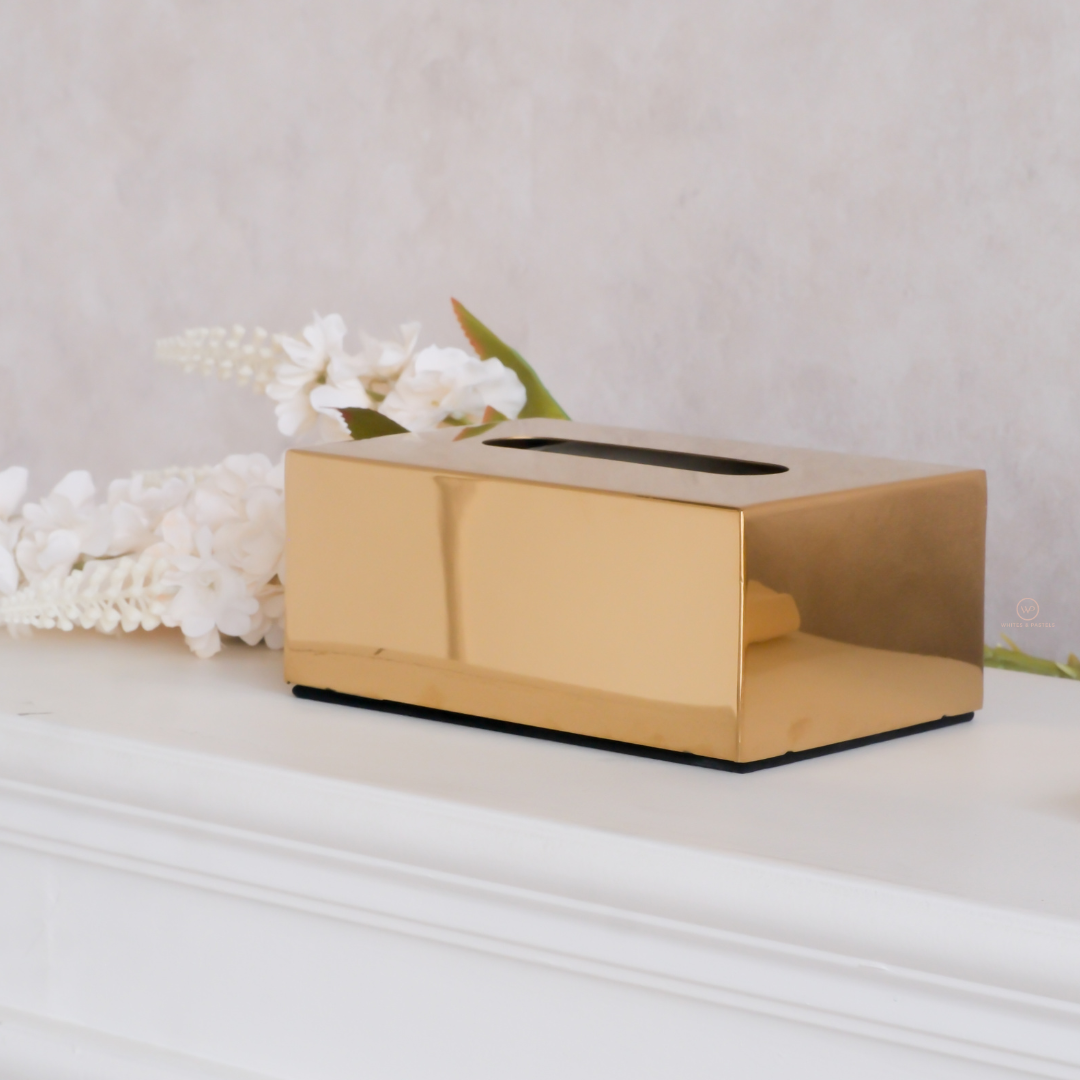 Designer metal tissue box holder for contemporary interiors