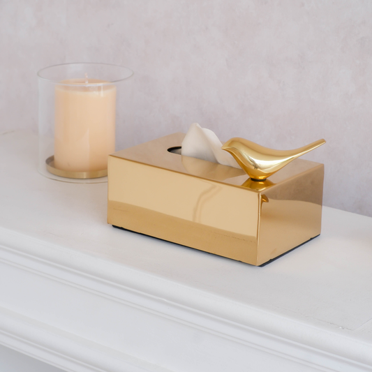Luxury Tissue Box with Bird | Gold | White | Rose Gold